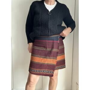Vintage Wool Blanket Skirt Mini Wrap Size 10P Boho Western Southwestern Print